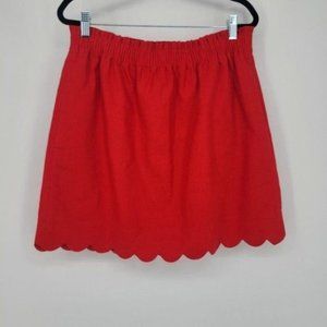 J. Crew Cotton Linen Red Scallop Hem Skirt Sz 10